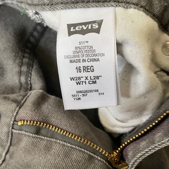 Levi's 511 Slim Boys Men 16 Reg Gray Denim Jeans W28"xL28" - Picture 7 of 9